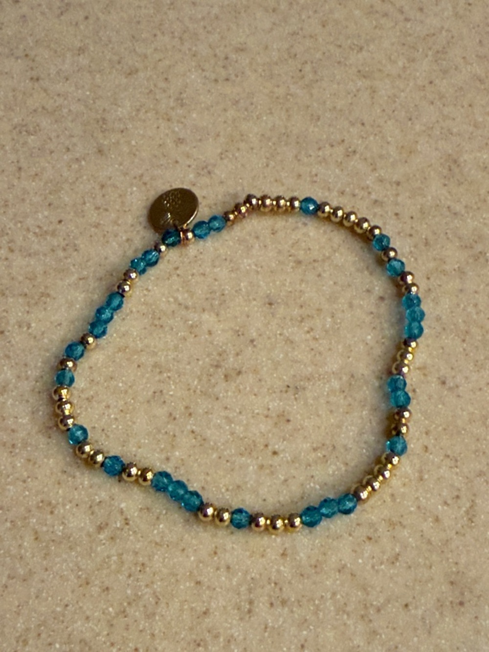 Gold and Teal Beaded Stretch Bracelet - Women's Jewelry